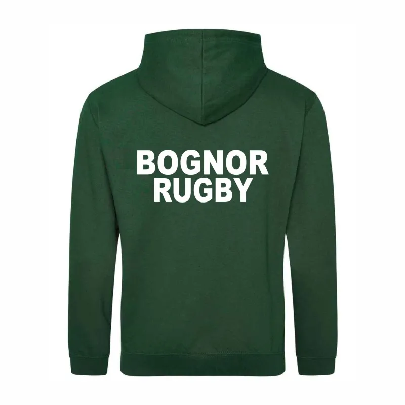Bognor Rugby Unisex Bottle Green Hoodie Back.webp