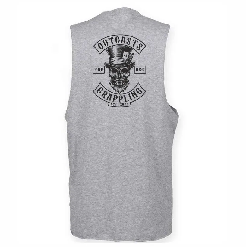 Outcasts SNR Vest Heather Grey Back Skull.webp