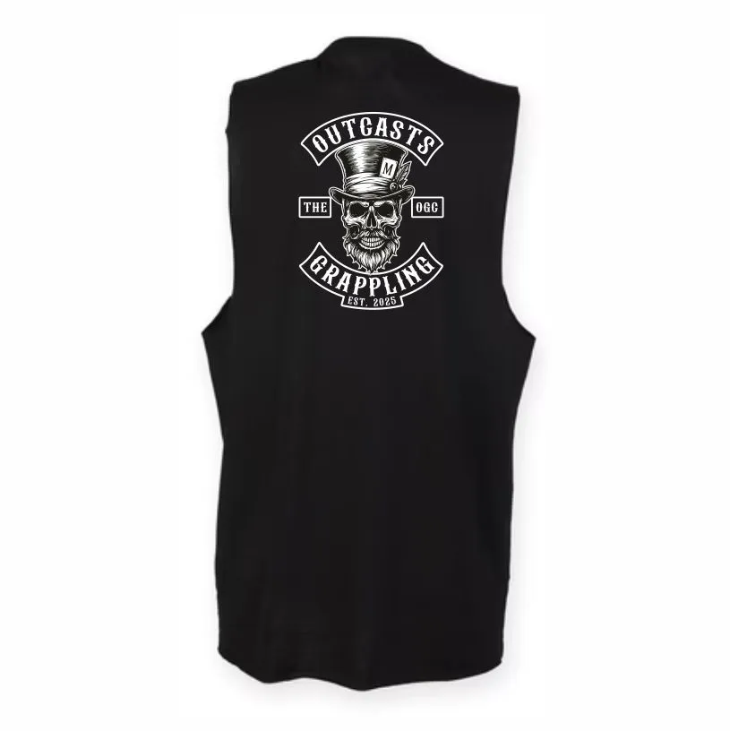 Outcasts SNR Vest Black Back Skull.webp