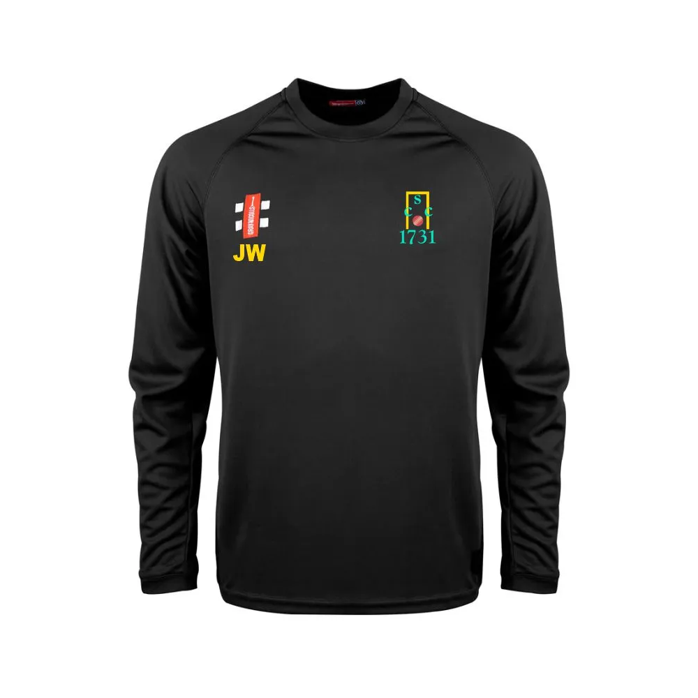 Slindon Cricket Club Long Sleeve Training T Shirt (Black, Age 5 - 6, Initials)