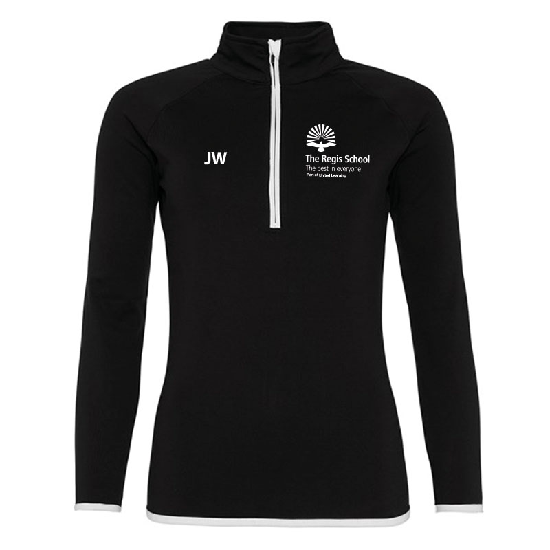 [WOO/1608] TRS Sports Academy Women's ½ Zip Sweatshirt (S, Black, Initials)