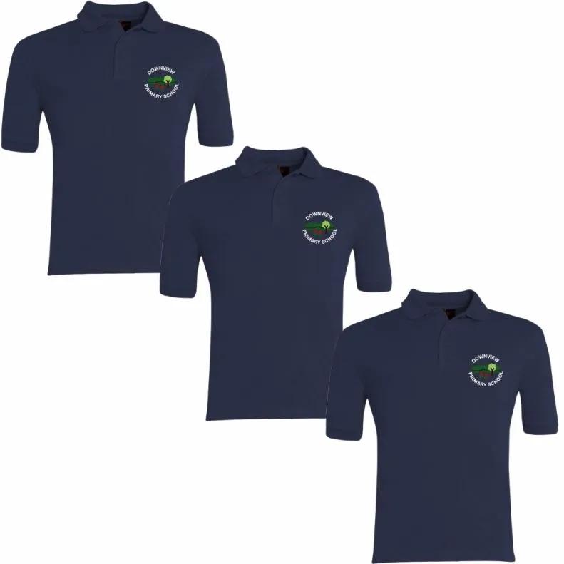 Downview Primary School 3 Navy Polo Shirts Bundle